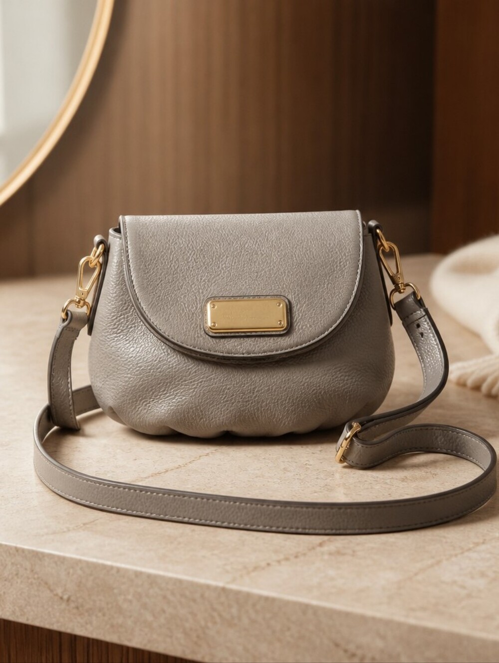 Marc By Marc Jacobs Taupe Pebbled Leather Crossbody with Gold Hardware